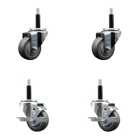 Service Caster 3'' Gray Poly Wheel Swivel 3/4'' Expanding Stem Caster Set 2 Brakes, 4PK SCC-EX20S314-PPUB-2-TLB-2-34